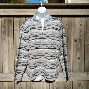 Coldwater Creek Gray Striped Sweater Cardi SZ L